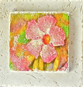 Pink flower photo transferred to tile