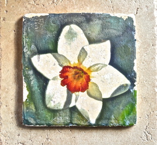 Photo transfer of daffodils to tile